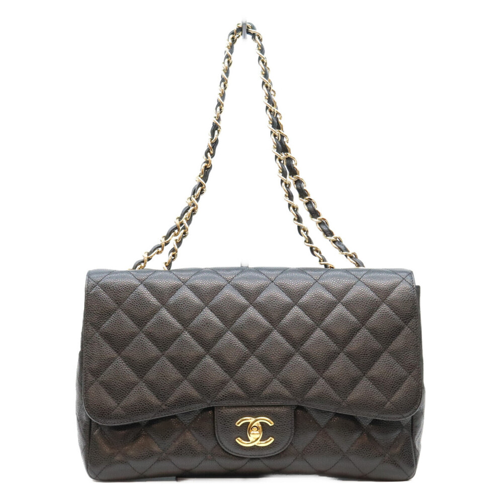 CHANEL A28600 Black Caviar Leather Single Large Matelassé 30 Shoulder Bag wit...